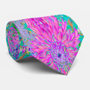 Cool Pink Blue and Purple Artsy Dahlia Bloom Tie