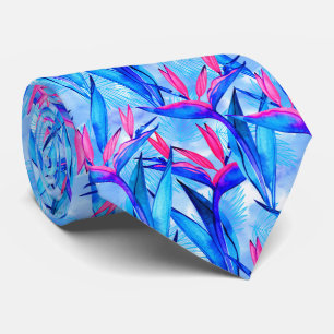 cool pink blue tropical leaf pattern tie