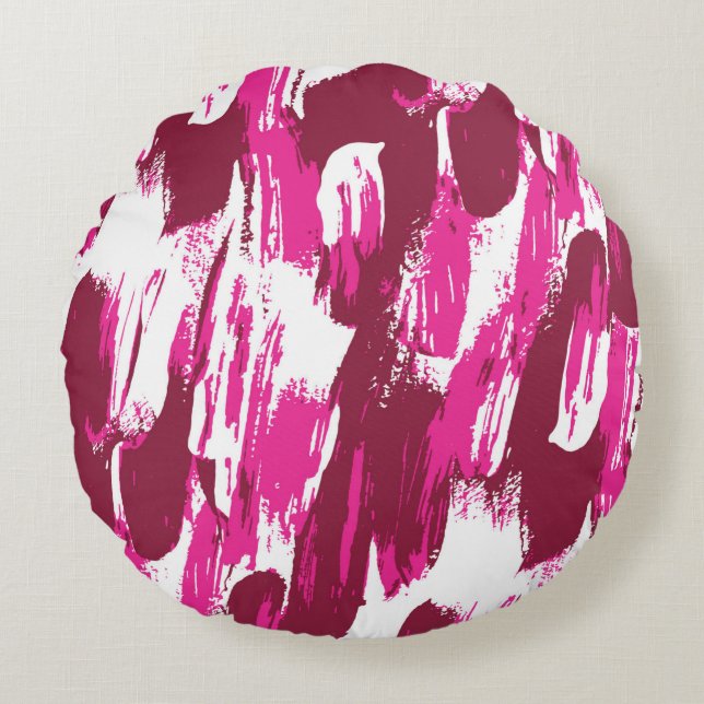 Cool pink brush stroke modern seamless pattern round cushion (Front)