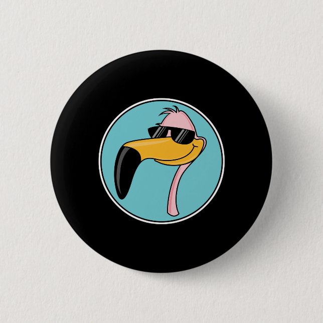 cool pink flamingo in sunglasses 6 cm round badge (Front)