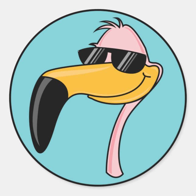 cool pink flamingo in sunglasses classic round sticker (Front)