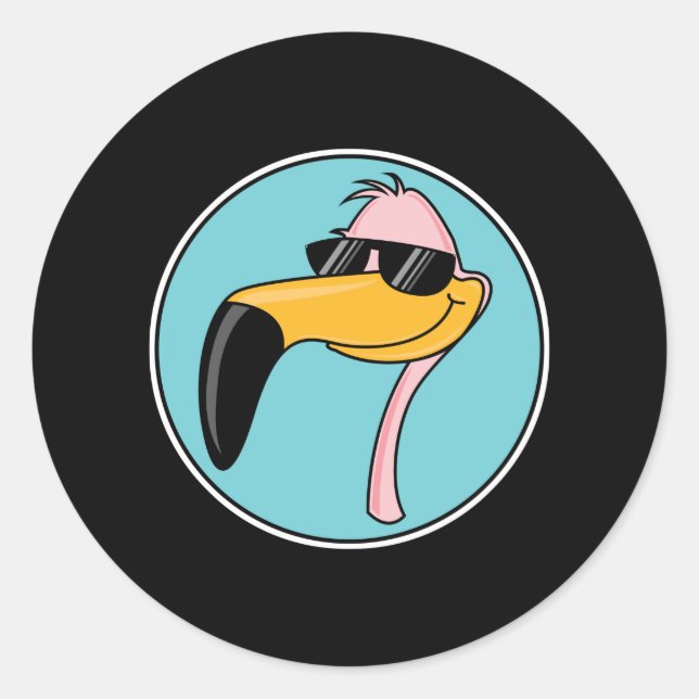 cool pink flamingo in sunglasses classic round sticker (Front)