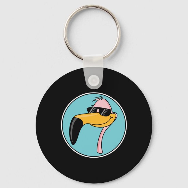 cool pink flamingo in sunglasses key ring (Front)