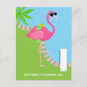 Cool Pink Flamingo Summer Family Photo Greeting Holiday Postcard