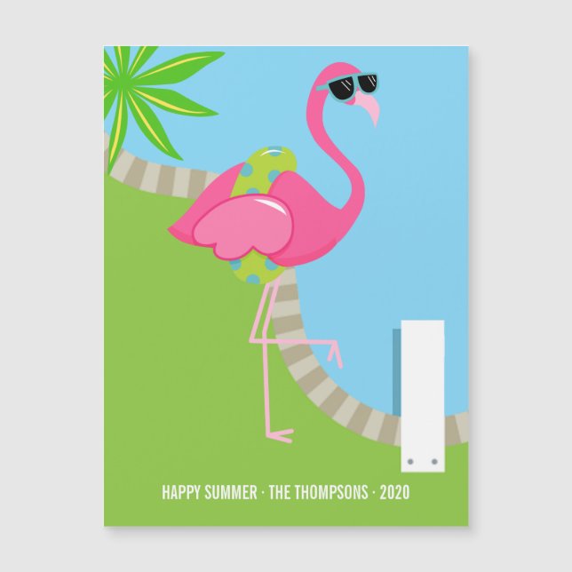 Cool Pink Flamingo Summer Greeting (Front)