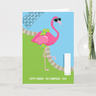 Cool Pink Flamingo Summer Greeting Card