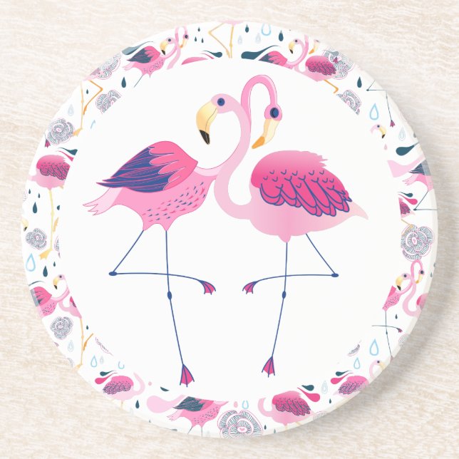 Cool Pink Flamingos Illustration Coaster (Front)