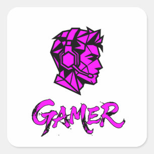 Cool Pink Geometric Gamer Square Sticker