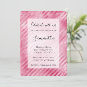 Cool Pink Glam Stripes Birthday Invitation