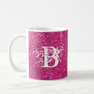 Cool Pink Glitter White Funky Monogram Custom Coffee Mug