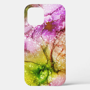 Cool Pink Green Unique Watercolor Swirl Pattern iPhone 12 Case