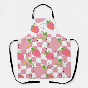 Cool Pink Kitchen Strawberries Chequered Design Apron