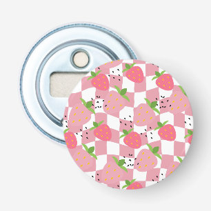 Cool Pink Kitchen Strawberries Chequered Design Bottle Opener