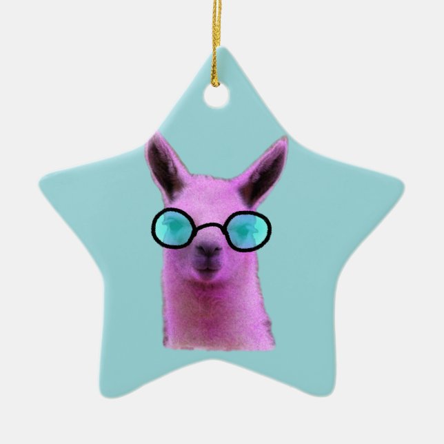 Cool Pink Llama! Ceramic Ornament (Front)
