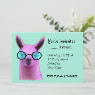 Cool Pink Llama Custom Invitations