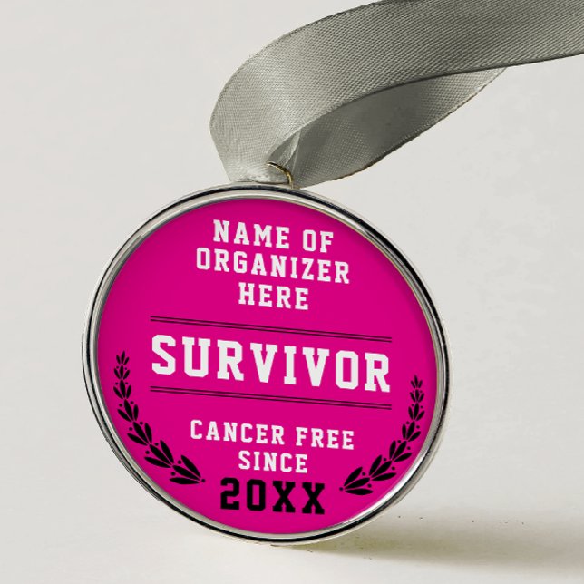 Cool Pink Medal Cancer Survivor Awareness Medal Metal Ornament (Creator Uploaded)