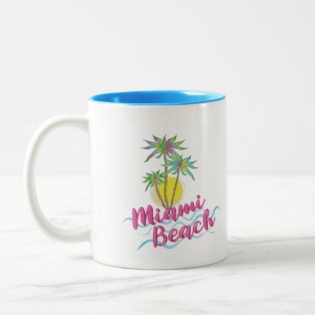 Cool Pink-Miami-Beach-Florida Graphic Two-Tone Cof Two-Tone Coffee Mug (Left)