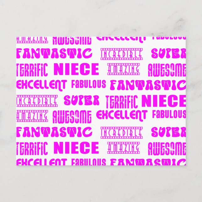 Cool Pink Modern Design 4 Nieces Positives Words Postcard (Front)