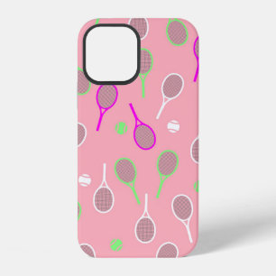Cool Pink Retro Racquets Pattern Tennis Player iPhone 12 Case