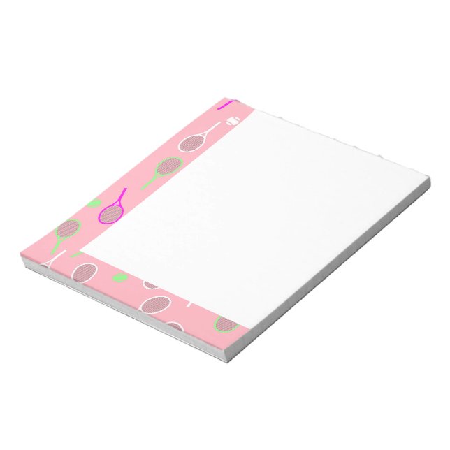 Cool Pink Retro Racquets Pattern Tennis Player  Notepad (Rotated)