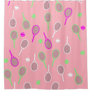 Cool Pink Retro Racquets Pattern Tennis Player Shower Curtain