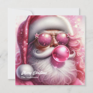 Cool pink Santa Claus blowing pink bubble gum Holiday Card