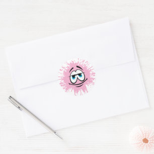 Cool Pink Splatter Face Round Sticker