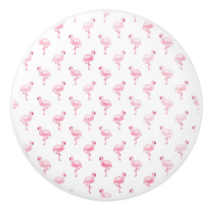 Cool Pink Tropical Flamingo Pattern on White Ceramic Knob
