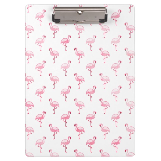 Cool Pink Tropical Flamingo Pattern on White Clipboard (Front)