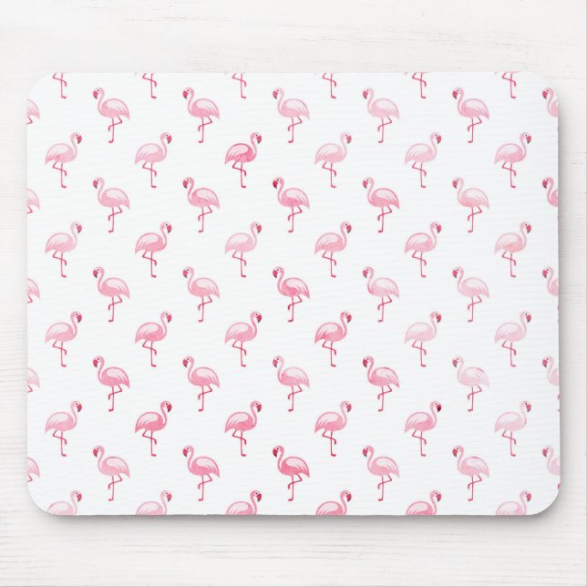 Cool Pink Tropical Flamingo Pattern on White Mouse Pad (Front)
