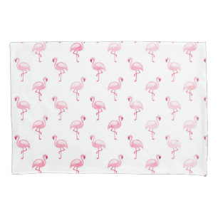 Cool Pink Tropical Flamingo Pattern on White Pillowcase