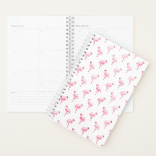 Cool Pink Tropical Flamingo Pattern on White Planner