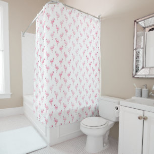 Cool Pink Tropical Flamingo Pattern on White Shower Curtain