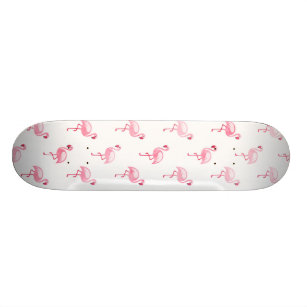 Cool Pink Tropical Flamingo Pattern on White Skateboard