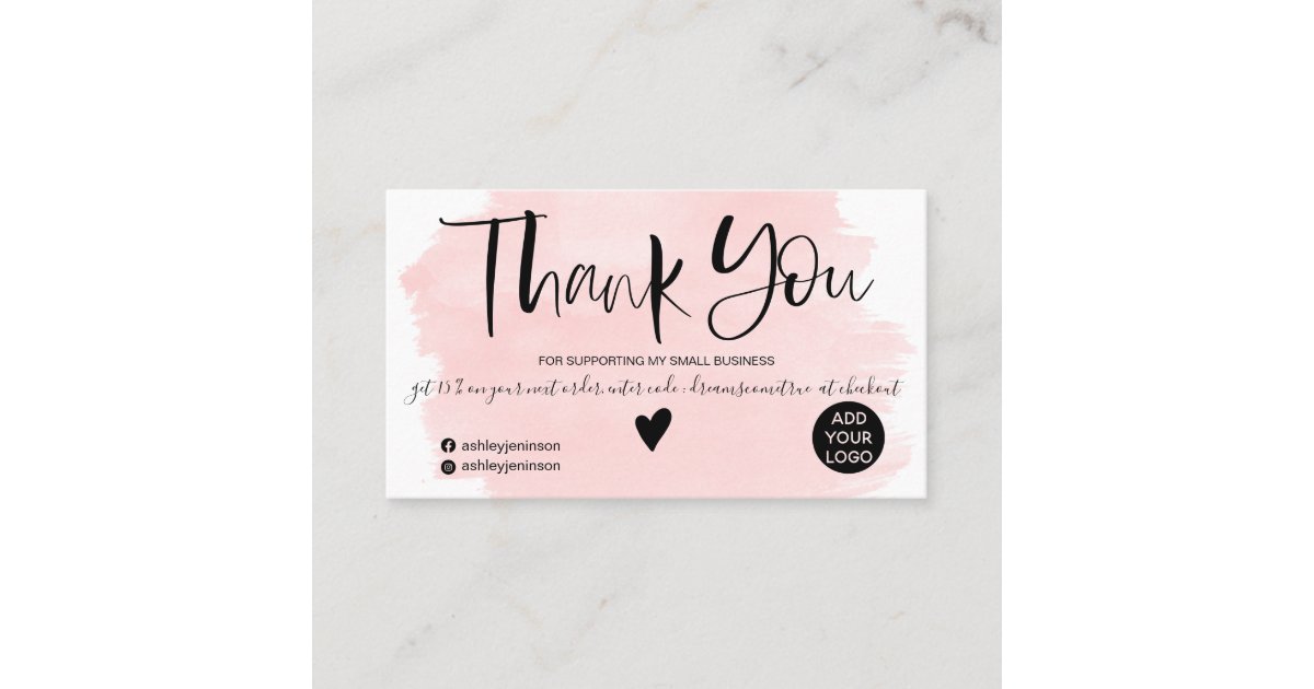 Cool pink watercolor brush script order thank you business card | Zazzle
