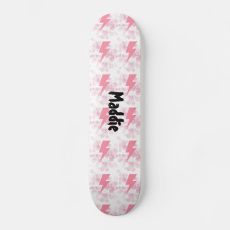 Cool Pink & White Lightening Design Girls Custom  Skateboard