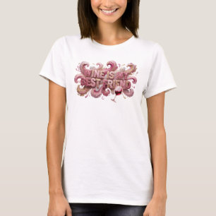 Cool Pink WINE IS MY BEST FRIEND 3D Text Art T-Shirt