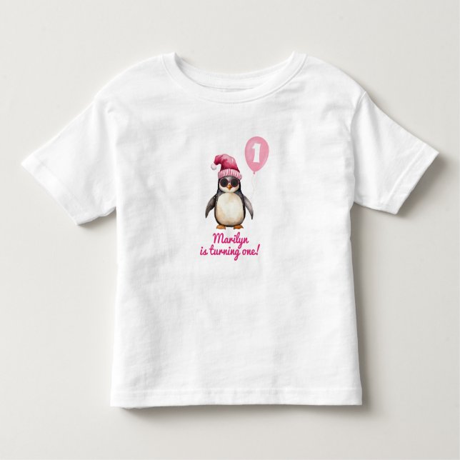 Cool Pink Winter Penguin Toddler T-Shirt (Front)
