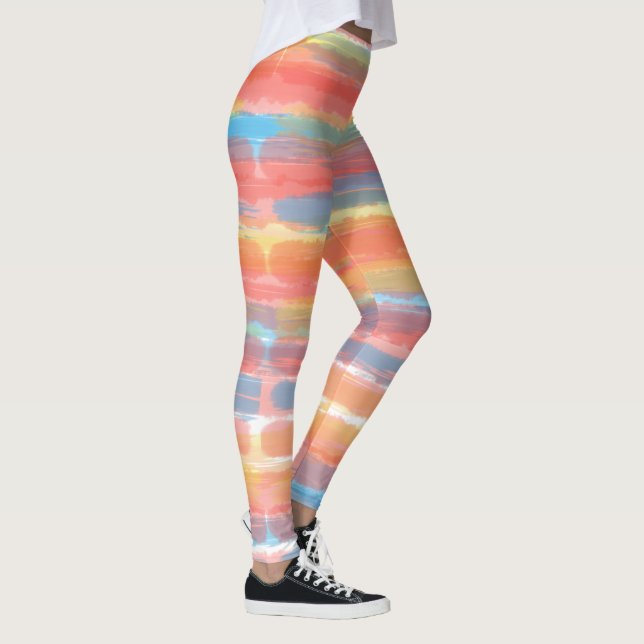 Cool Pink Yellow Blue Stripes Leggings (Right)