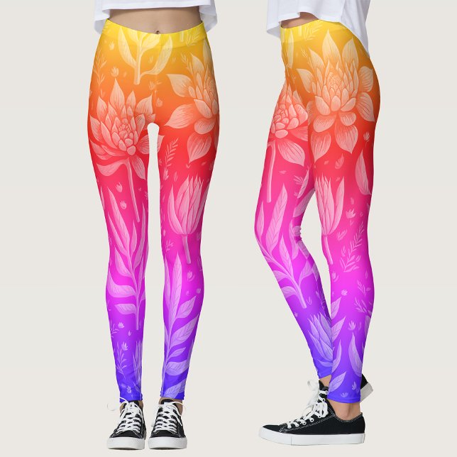 Cool Pink Yellow Gradient Garden Succulents Flora Leggings (Creator Uploaded)