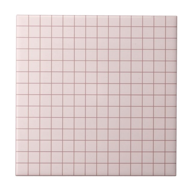 Cool Pinkish White Chequered Pattern Retro Ceramic Tile (Front)