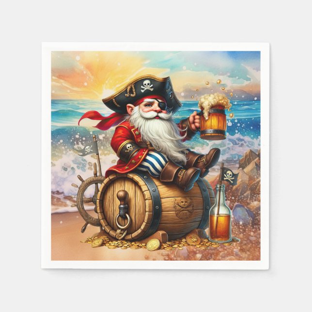 Cool Pirate drinking beer bar man cave  Napkin (Front)