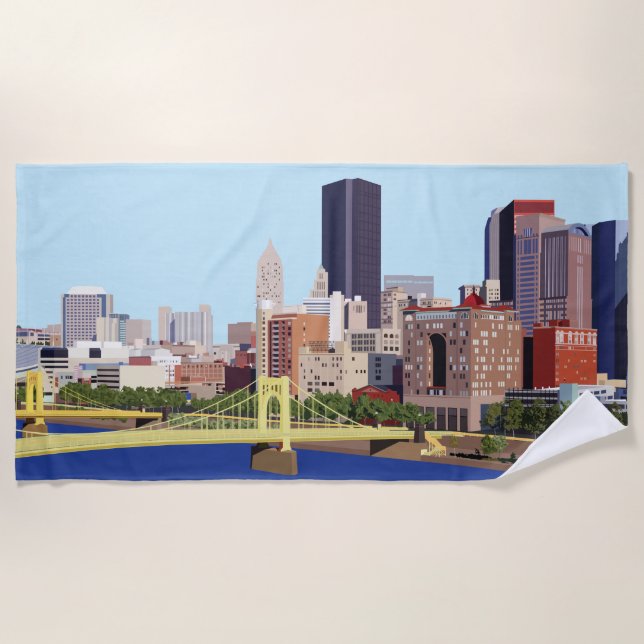 Cool Pittsburgh Skyline Computer Illustration Beach Towel (Front)