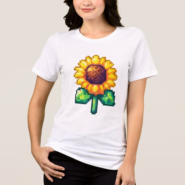 Cool Pixel Art Sunflower Tri-Blend Shirt (Front)