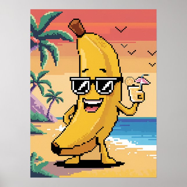 Cool Pixel Banana on Vacation Poster (Front)