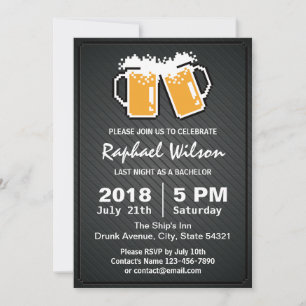 Cool Pixel Beers & Twill Metal Bachelor Party Card
