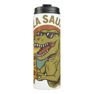 Cool Pizza Dino in Retro Style Thermal Tumbler