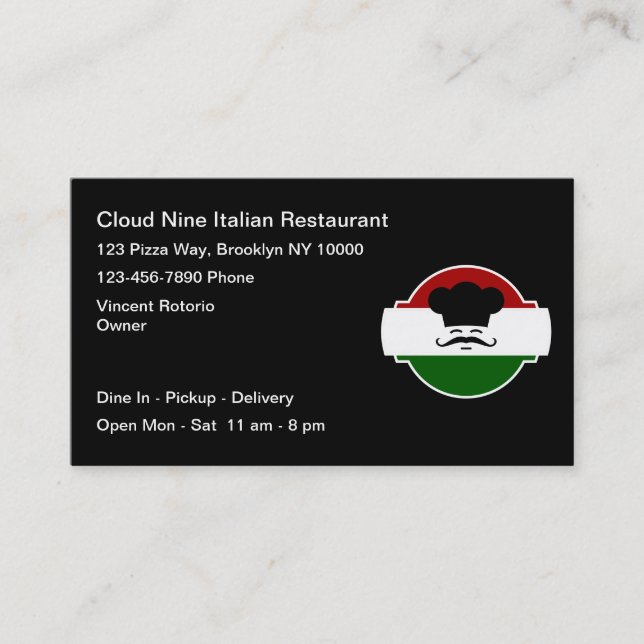 Cool Pizza Italian Restaurant Business Cards (Front)