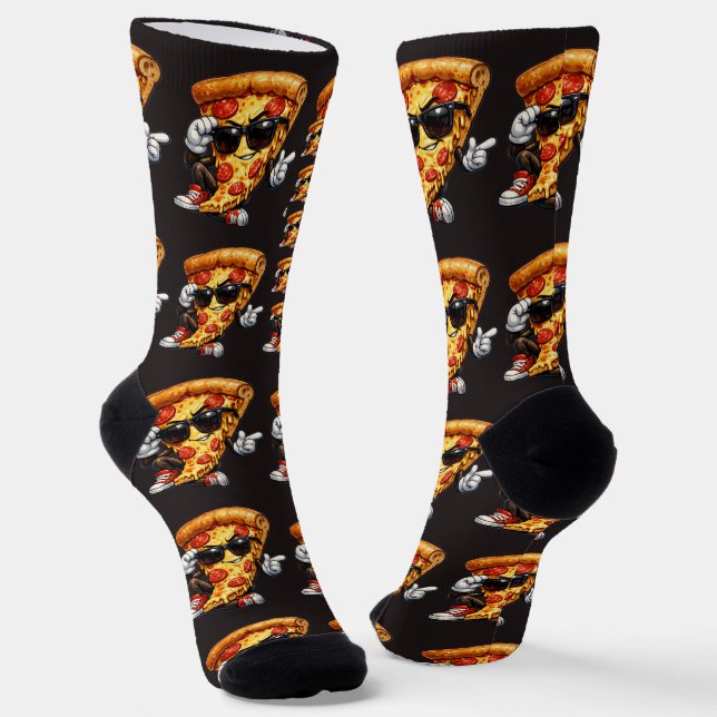 Cool Pizza Slice Mascot with Sunglasses Art Socks (Angled)