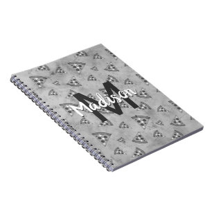 Cool pizza slice vintage black white gray Monogram Notebook